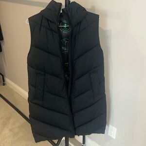 Save the Duck Long Black Puffer Vest with Hood, Black Size 0/XS